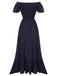 1930er  Marineblaues langes Kleid mit einer Schulter und einem Knopf