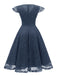 1950s Solides Kleid mit plissiertem V-Ausschnitt aus Spitze