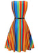 Mehrfarbige 1950er Streifen Crew-Kleid mit Gürtel