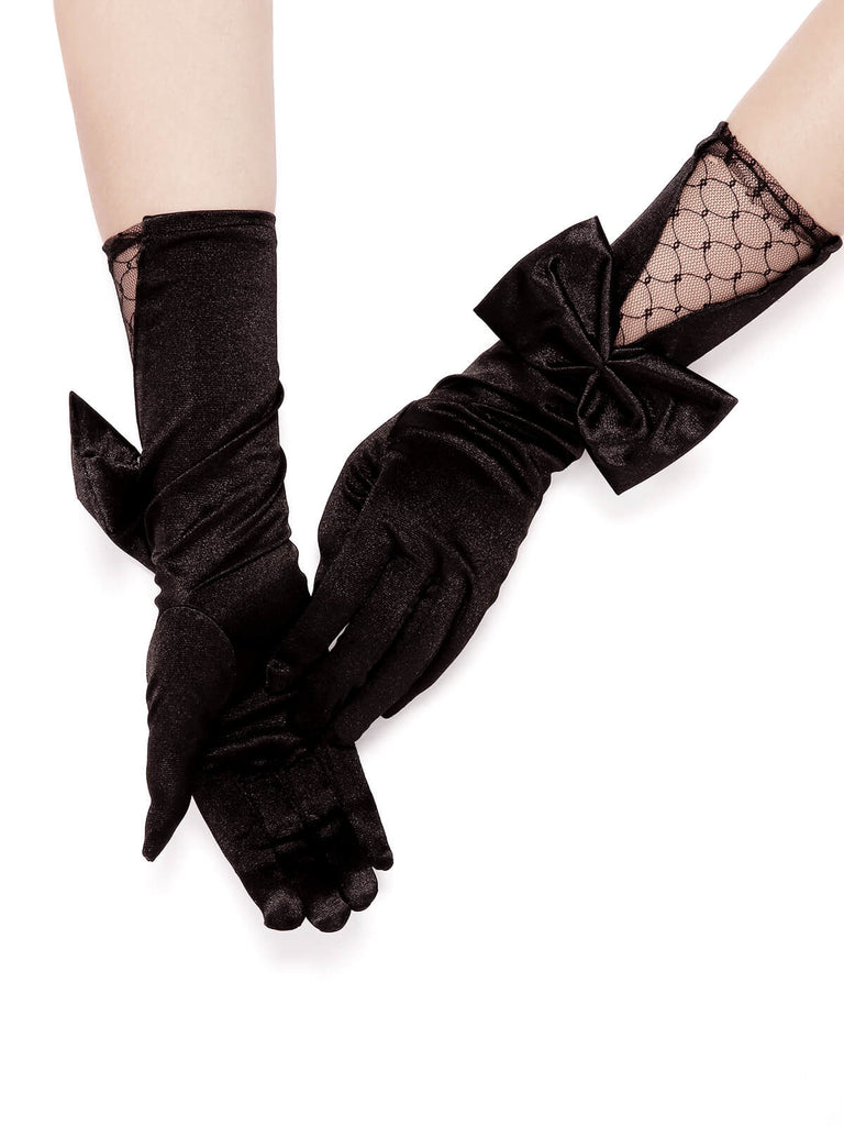 Schwarze Vintage Bowknot Mesh Handschuhe