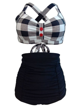 2PCS PLAID VINTAGE PATCHWORK BADEANZUG