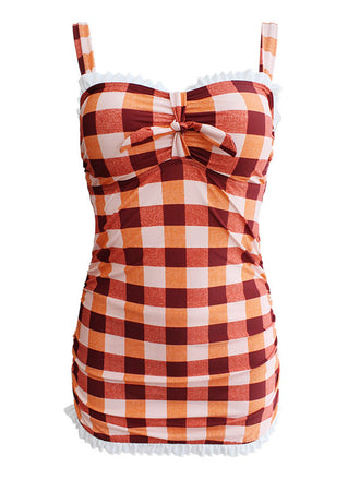 VINTAGE SPAGHETTI PLAID BOW BADEANZUG