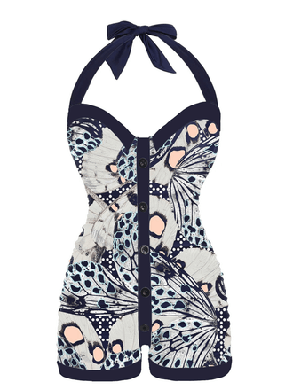1950er Marineblauer Schmetterlingshalter Badeanzug