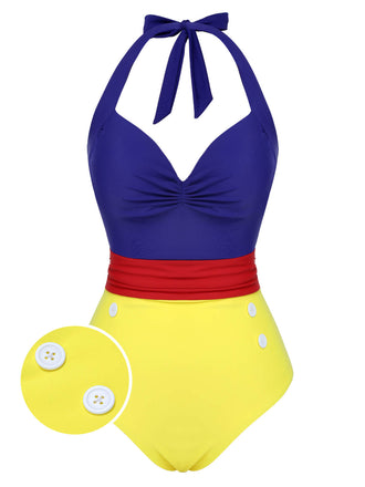1950er Farbblock Schnürung Halter Badeanzug