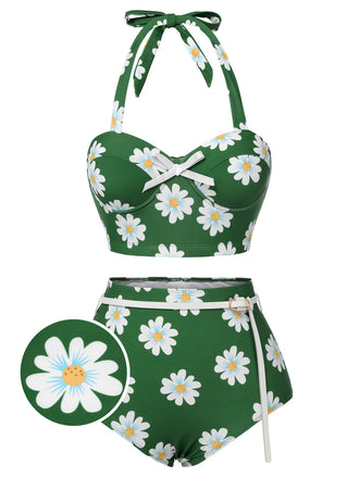 Grün 1930er Daisy Halter Badeanzug