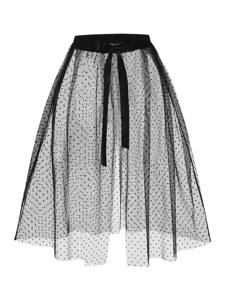 Schwarz 1960er Polka Dots Mesh Cover-up