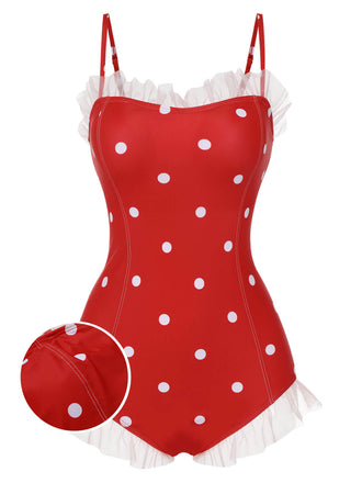 Rot 1950er Masche Polka Dot Badeanzug