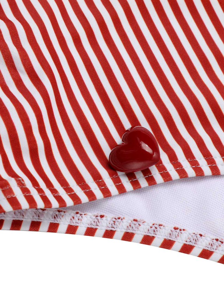 Rot 1940er Streifen Spaghetti Trägern Einteiliger Badeanzug