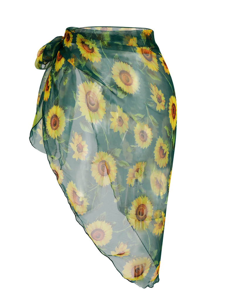Grün 1940er Chiffon Sonnenblumen Cover-up