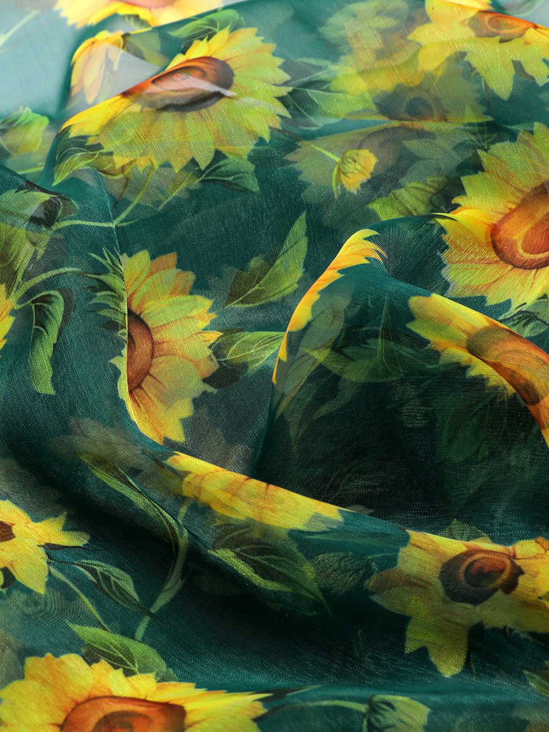 Grün 1940er Chiffon Sonnenblumen Cover-up