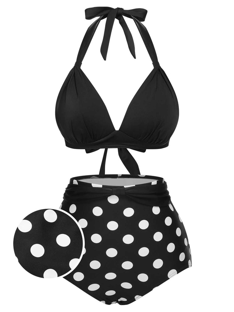 1950er Halter Kontrast Polka Dots Badeanzug