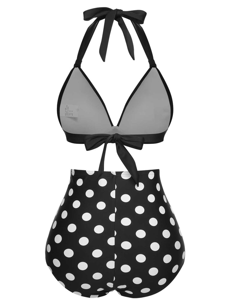 1950er Halter Kontrast Polka Dots Badeanzug