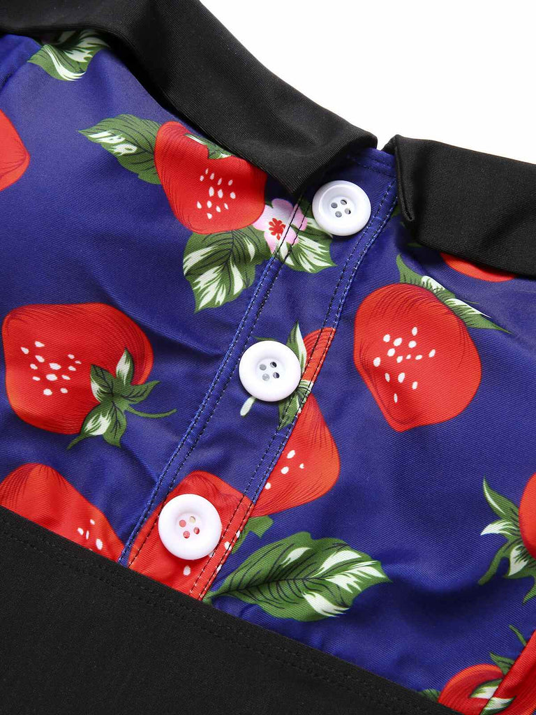 [Übergröße] Multicolor 1930er Farbblockierte Erdbeere Halter Badeanzug