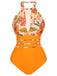 Orange 1960er Halter Blumen Einteiliger Badeanzug