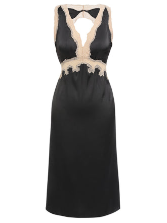 [Vorverkauf] 1950er Spitze rückenfrei V-Ausschnitt Satin Nachtwäsche