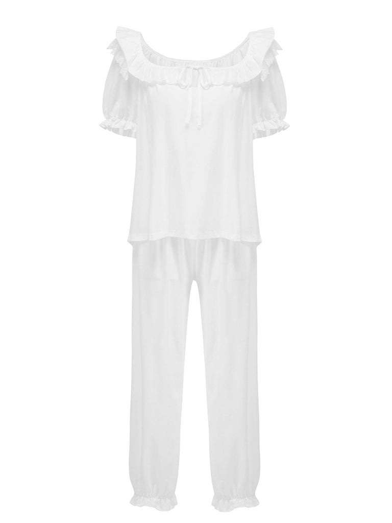 Pyjama-Set aus weißem Modal mit Puffärmeln