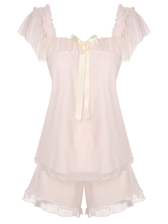 Rosa 1950er Quadratkragen Schleife Pyjamas