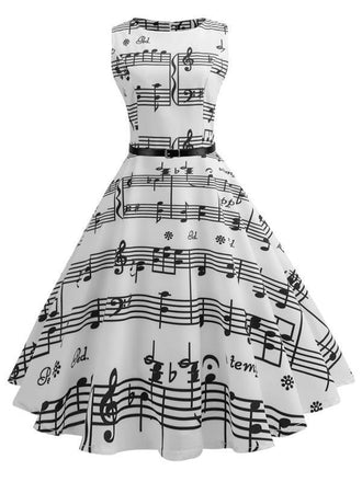 1950ER MUSIKNOTE GEDRUCKT SWING PARTY KLEID MIT GÜRTEL