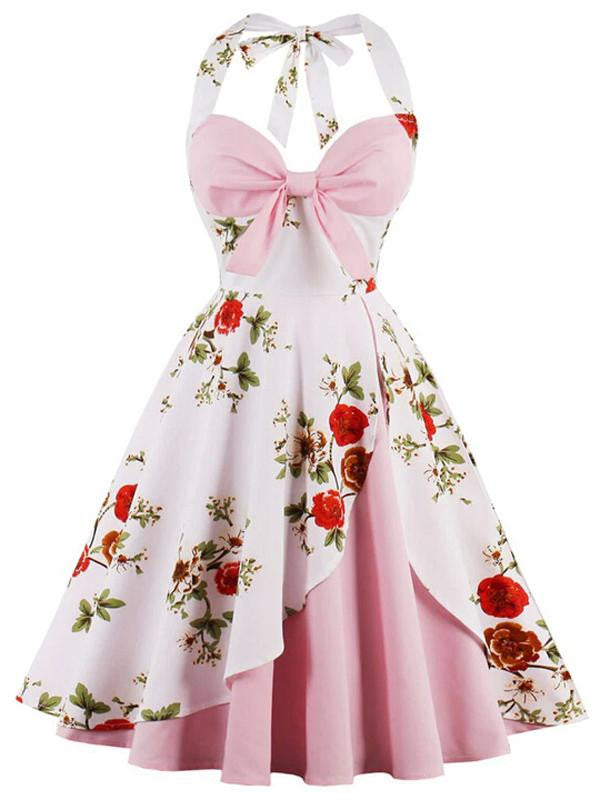 1950er Halter Floral Swing Kleid