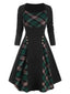 SCHWARZ PLAID PATCHWORK SWING KLEID