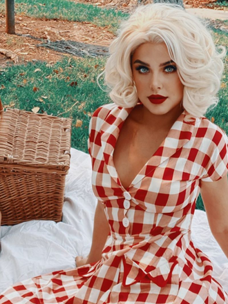 ROT 1950ER BLUSE KARIERTES TASCHEN SWING KLEID