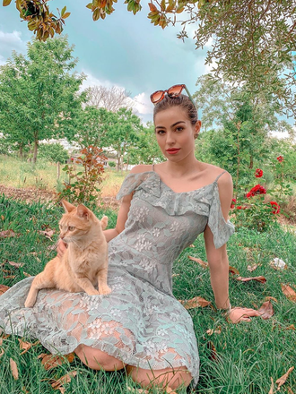 1950ER SPITZE SCHULTER RÜSCHEN BLUMEN KLEID