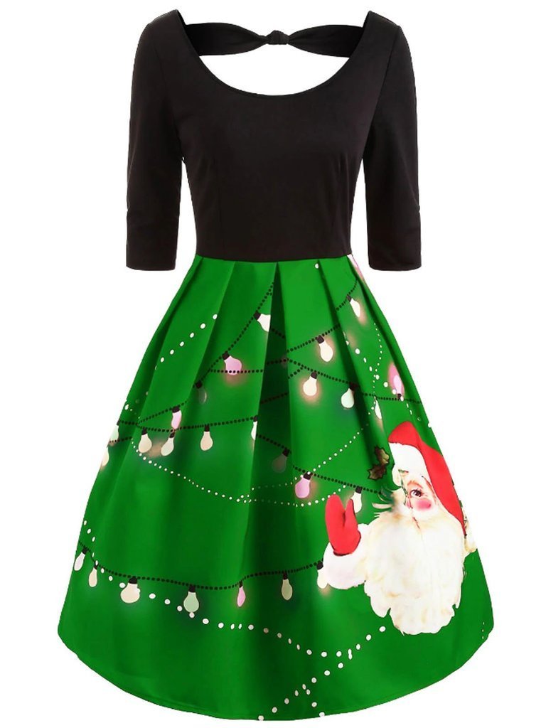 Rot 1950er Patchwork  Weihnachten Bogen Kleid